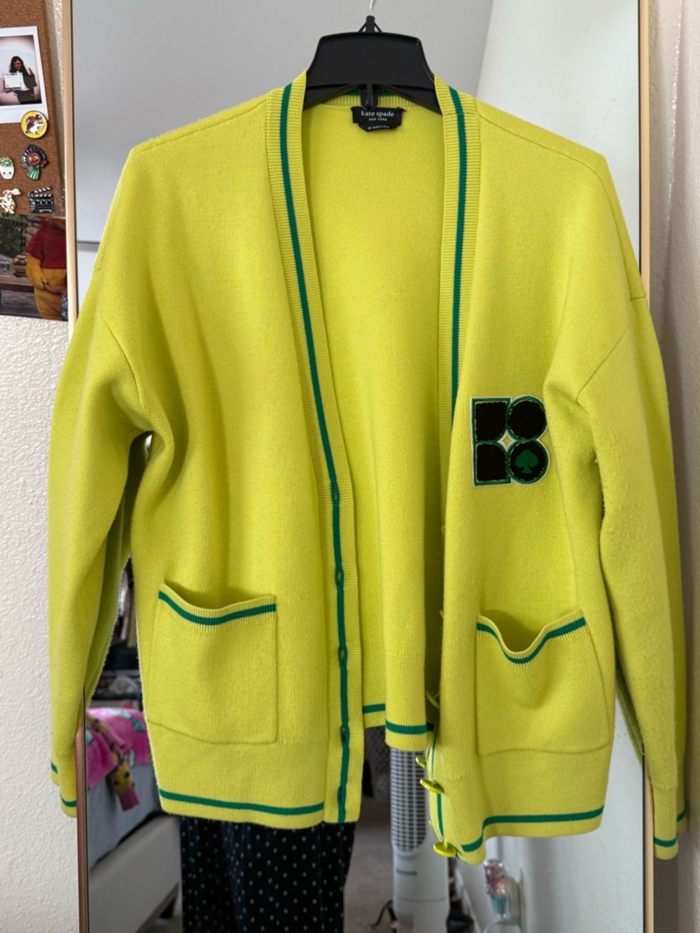 kate spade Noel Neon Yellow Cardigan with Green Trim